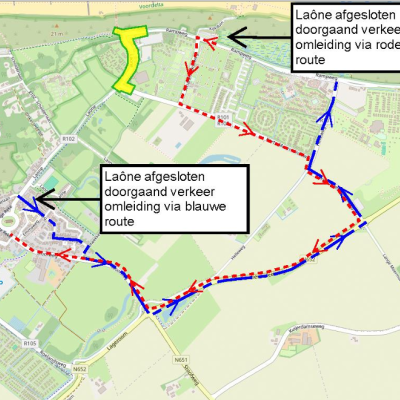 Fase 2 Laone, kaart van Renesse met omleidingsroute