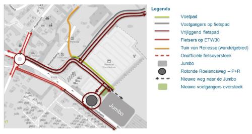 Kaart van Renesse met nieuwe situatie p+r